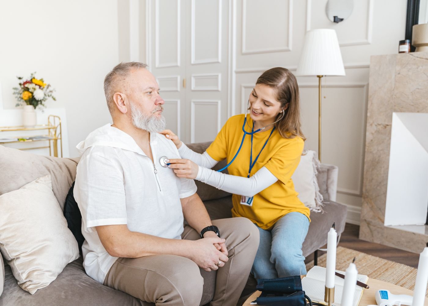 Mobile healthcare professional arriving at a patient's home with a collection kit